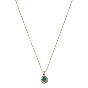 I. REISS Israel 14kt Gold Green Agate Diamond Pendant Necklace
